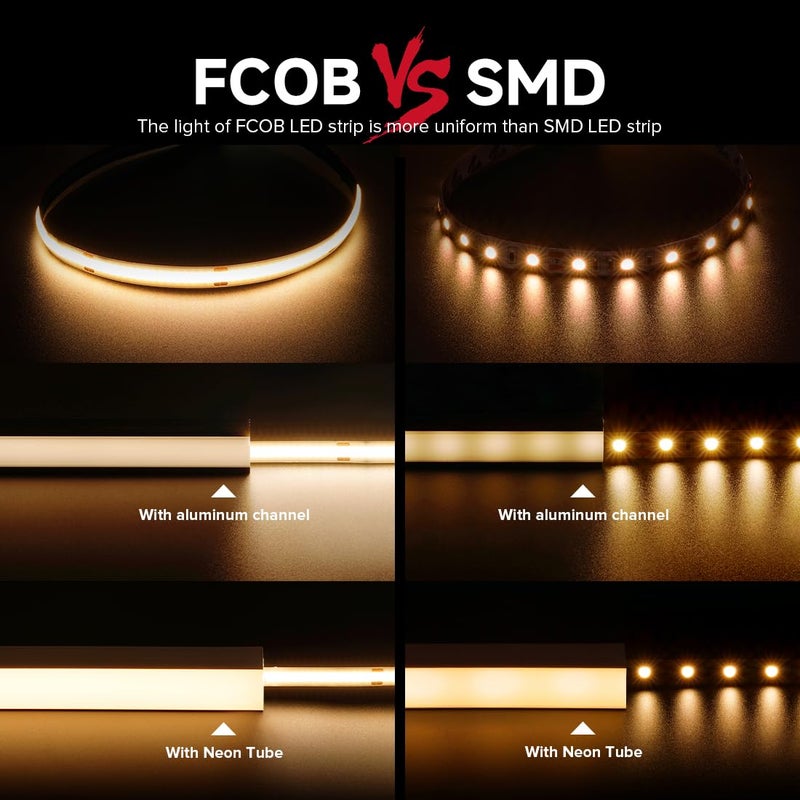 BTF-LIGHTING FCOB COB LED Strip Flexible High Density Uniform Light 8W/m 32.8FT DC24V Warm White 2700K CRI 90+ 8mm Width LED Ribbon for for Bedroom Indoor Decor(No Adapter or Controller) - Image 2